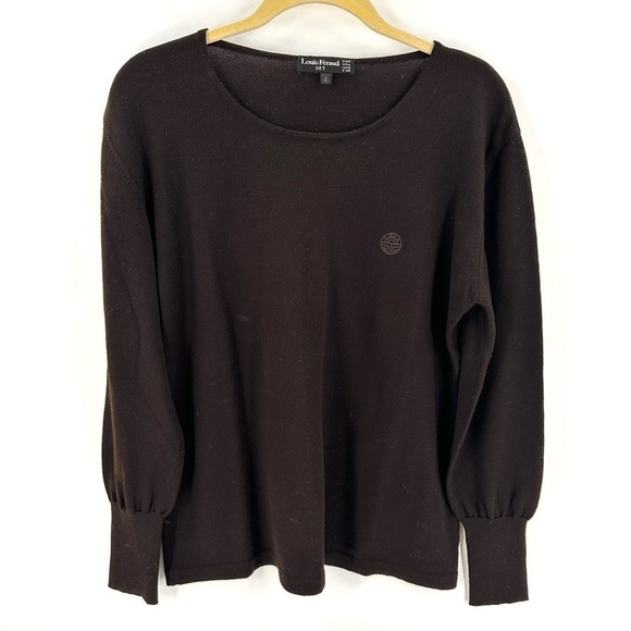 Louis Feraud Italy US Sz 14 Wool Sweater Brown Balloon Long Sleeve Pullover Top - Picture 9 of 9